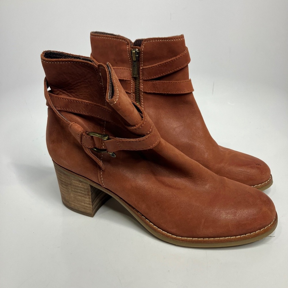 Sperry topsider chelton orange red leather ankle boots block heel women's size 9